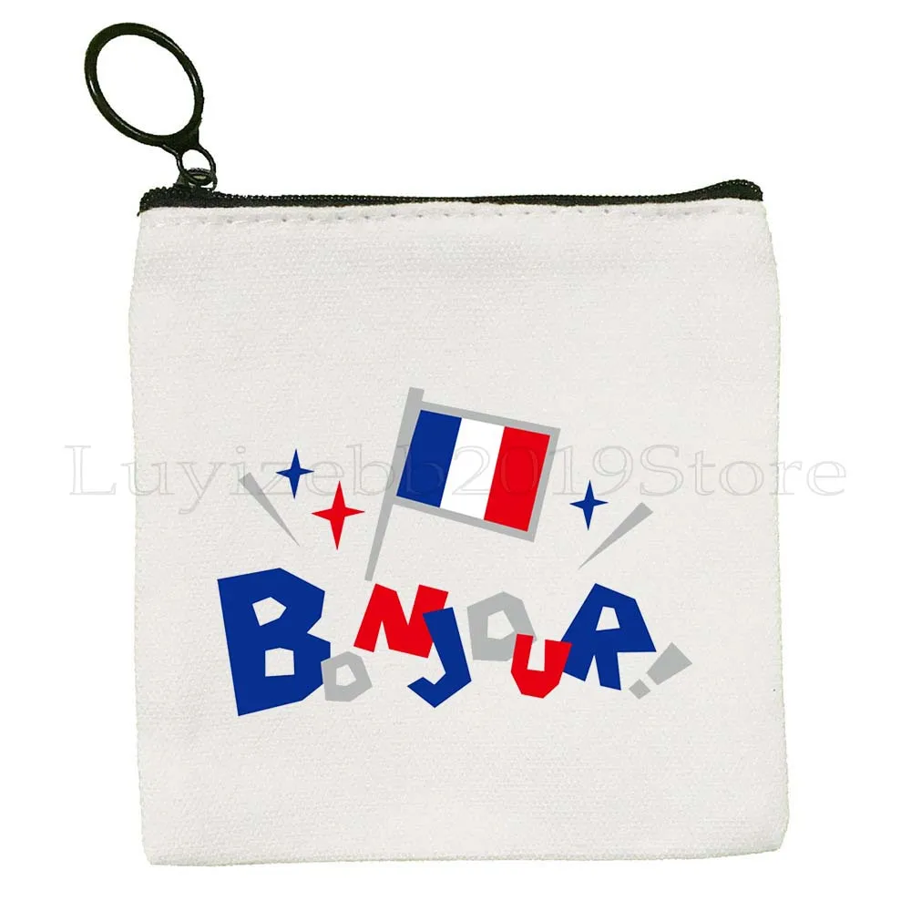 Liebe Paris Frankreich Karte Flagge Eiffelturm Stadt Sehenswürdigkeiten Mops Leben Leinwand Tasche Geldbörse Schlüsseletui Tasche Brieftasche Reißverschlusstasche