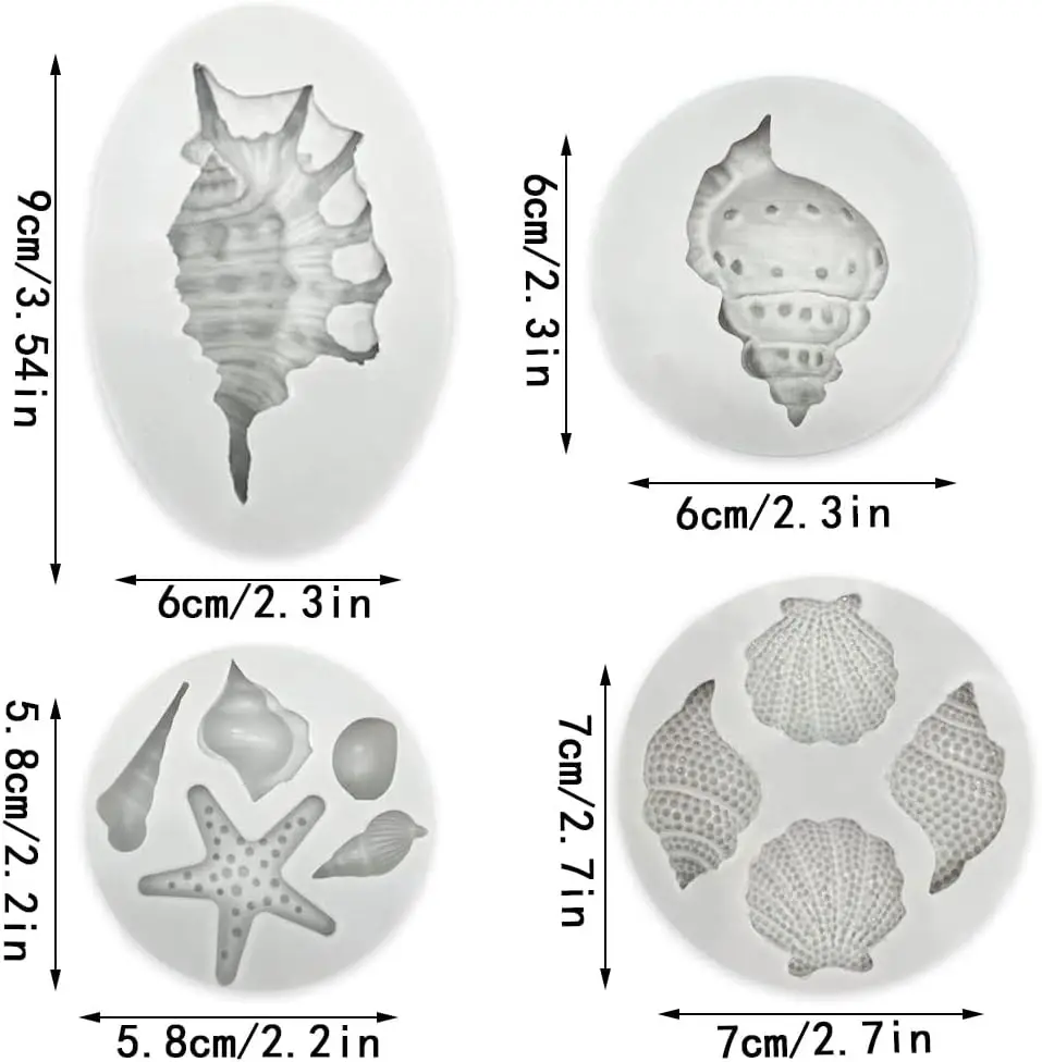 4 PCS Marine Theme Cake Fondant Silicone Mold Seashell Conch Starfish Baking Molds for DIY Cake Decoration Chocolate Candy Mold