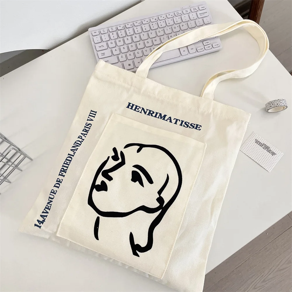 Women Canvas Tote Bag Abstract Art Print Shoulder Purse Female Aesthetic Casual Handbag With Long Strap For Daily School Travel