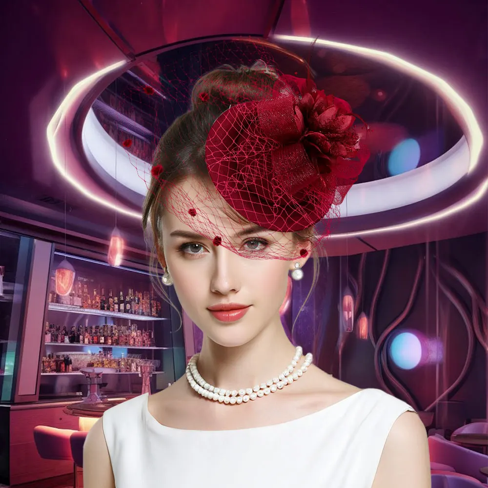 여성용 메쉬 깃털 머리 장식, 복고풍 우아한 신부 웨딩 모자, 할로윈 크리스마스 파티 헤어 액세서리, 신제품, 1 개