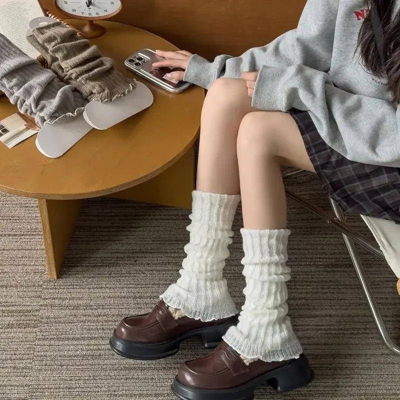 Autumn Winter Women Leg Warmers Black White Knitted Foot Cover Long Socks JK Japanese Fashion Lolita Sweet Girls Leg Warmers New