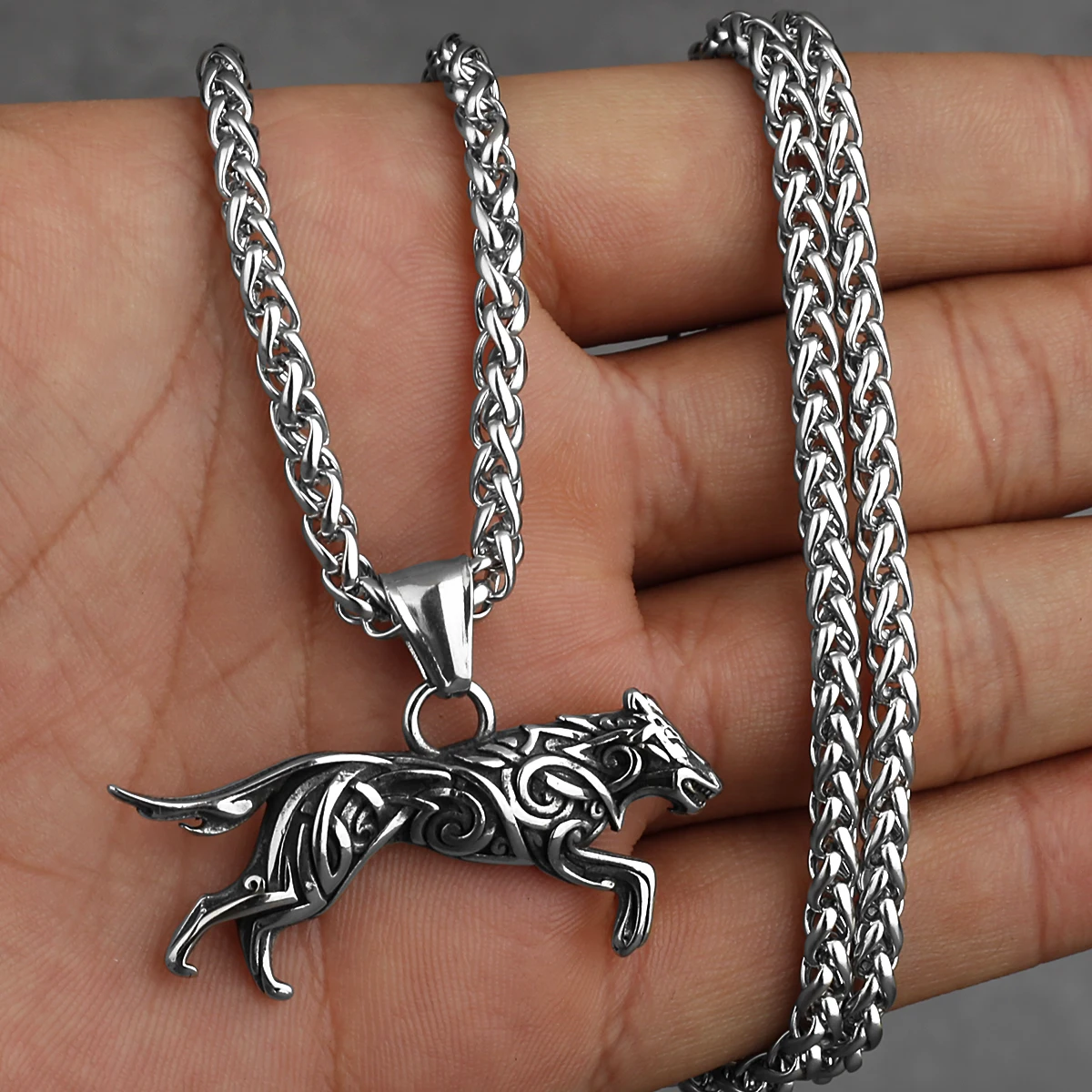Viking Geri and Freki Knot Wolf Stainless Steel Pendant Men\'s Fashion Street Hip Hop Men\'s Pendant Necklace Jewelry Wholesale