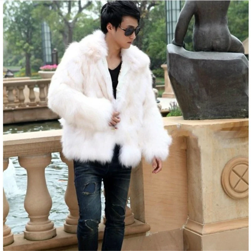 Men\'s Faux Fur Coat Korean Fashion Slim Clothing Winter Brown Fluffy Warm Coat Plus Size Xxxl 4xl Casual Male Top Thermal Jacket