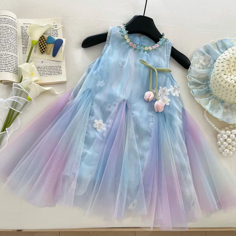 

New Summer Girls' Dress, Sleeveless Dress, Children's Mesh Puffy Princess Dress, Girls' Dress