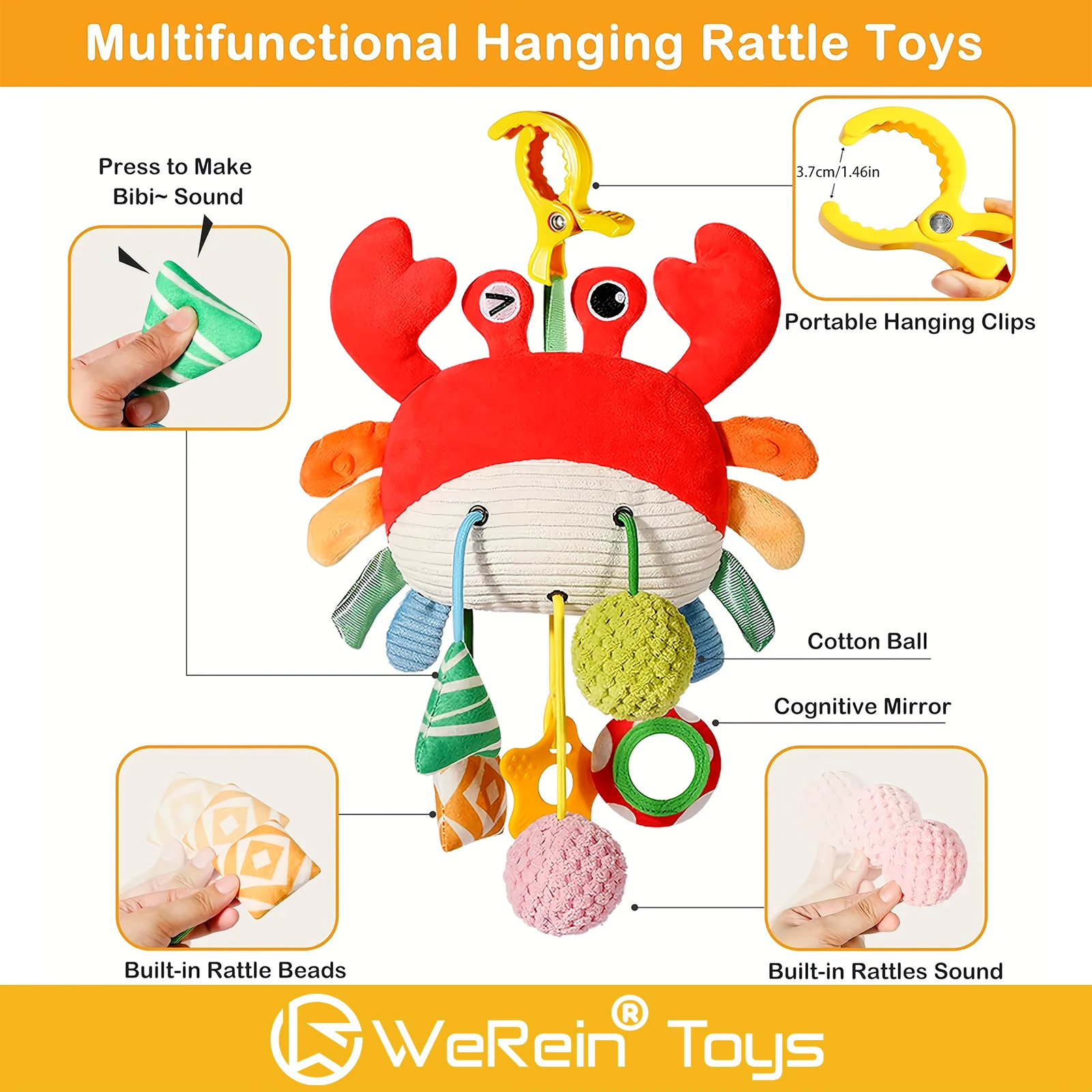 Jouet de dentition sur le thème des animaux pour bébé avec miroir, éducation précoce, design extractible, mobile de lit mignon et interactif pour nourrissons
