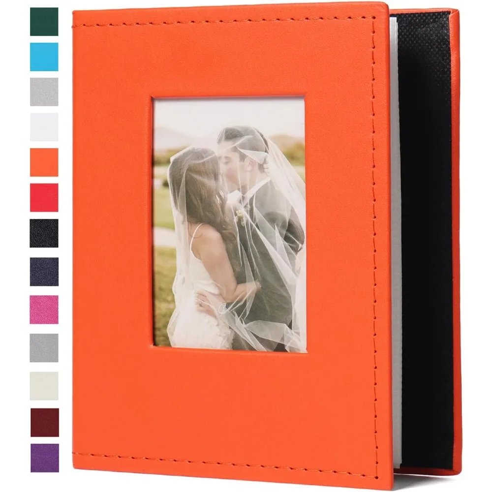 

Mini Photo Album 4x6 52 Pockets, Leather Cover with Front Window Album Hold 52 Vertical Photos for Family Wedding Baby