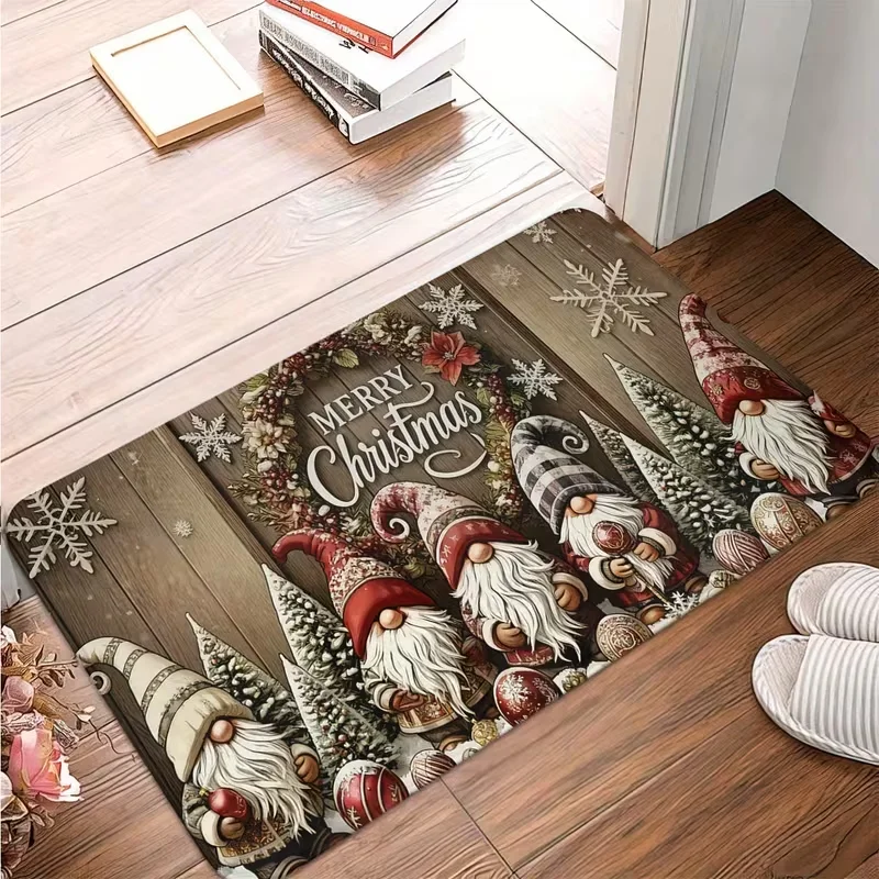 Christmas Gnome Doormat Non Slip Soft Floor Rug Merry Xmas Tomte Dwarf Pattern Entrance Kitchen Holiday Home Decor Indoor Carpet