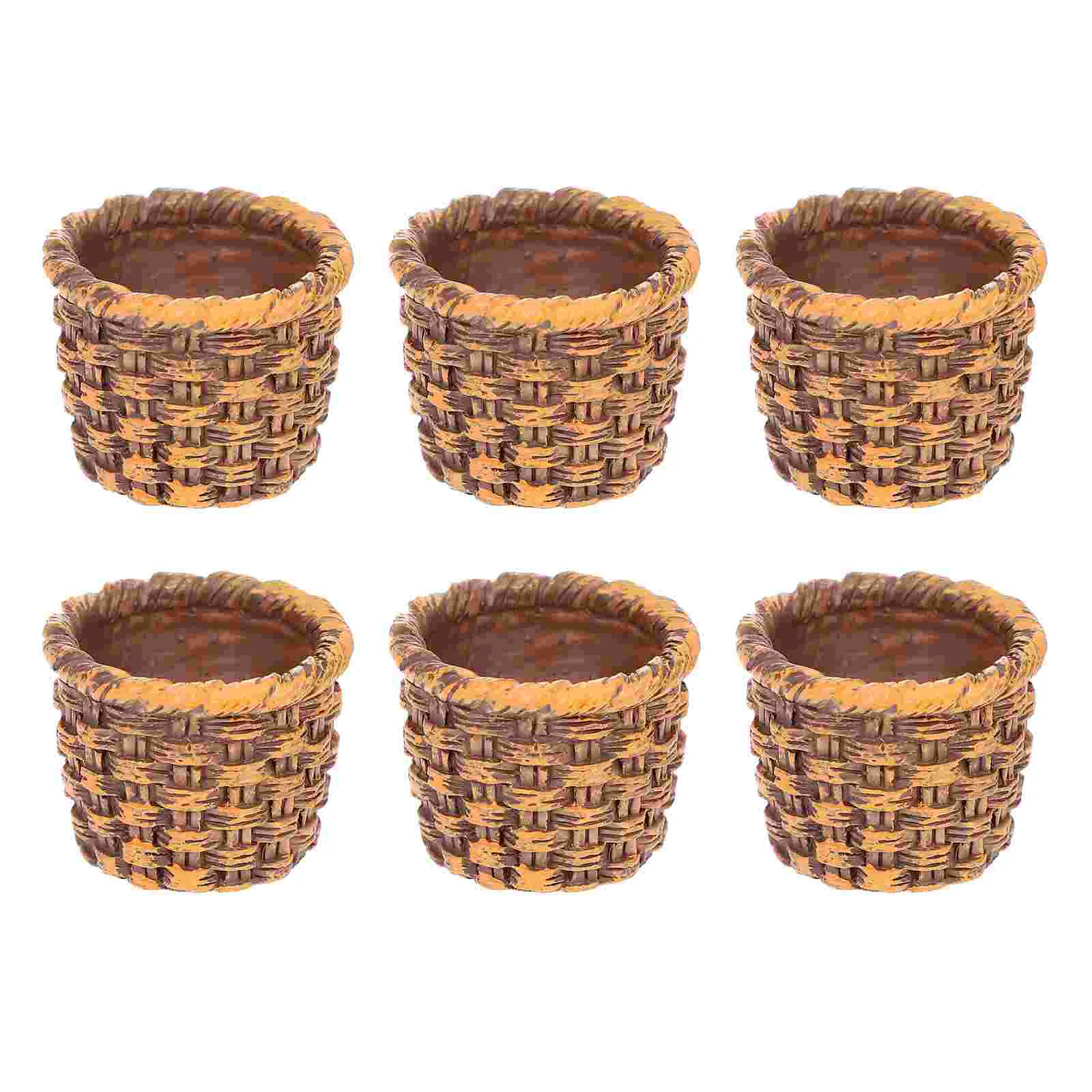 

6 Pcs House Cane Basket Resin Mini Furniture Accessories Micro Landscape Decor Woven Baskets Adornment Rattan