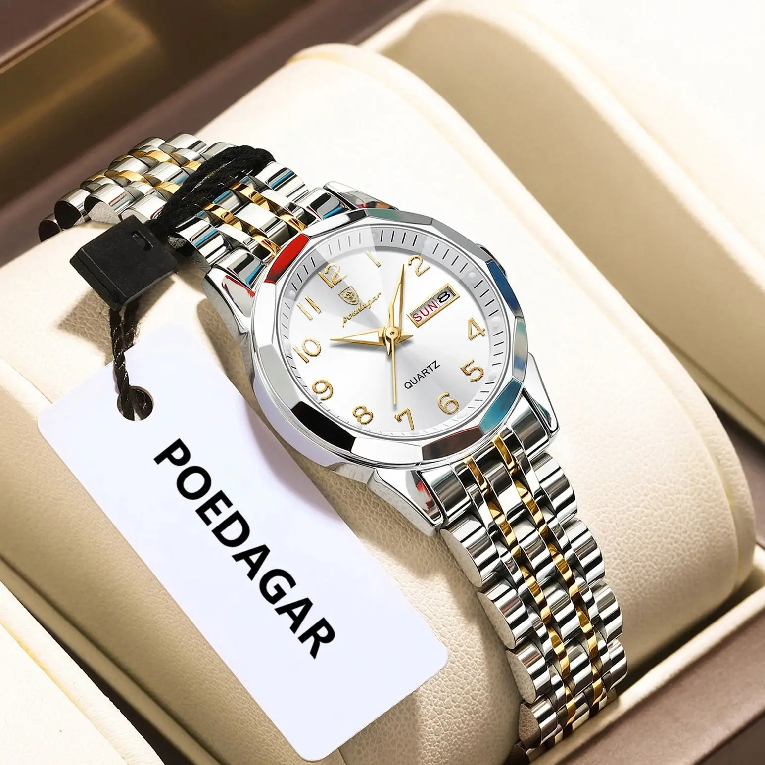 Womens White Dial Analog Quartz Silver Stainless Steel Luminous Waterproof Watch Women Quartz Watch Silver Stainless Steel Band Light... From  main image 2
