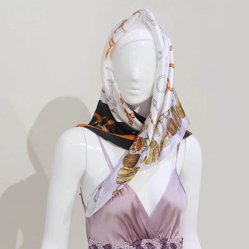 Silk Soft Gloss Plain Crepe Satin Fashion Printed Square Towel Spring and Autumn Style Decorative Mulberry Silk Scarf