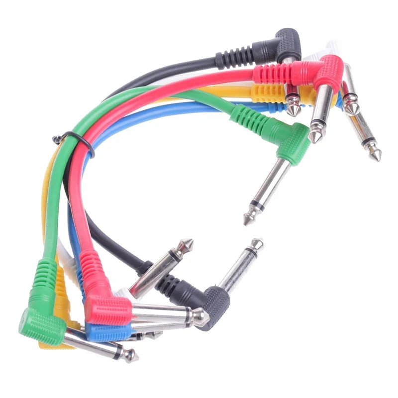 

6Pcs/Set Guitar Parts Colorful Angled Plug Audio Cable Leads Patch Cables for Guitar Pedal Effect