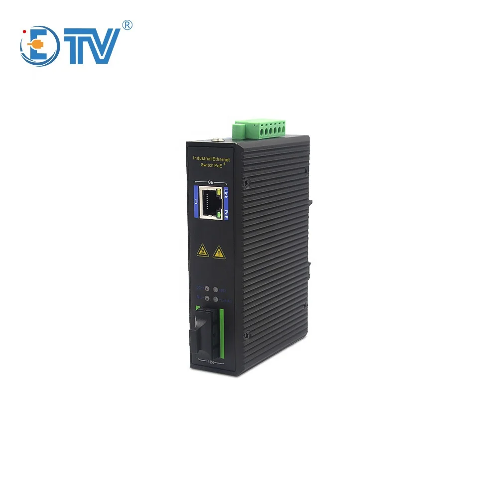 ETV Industrial POE 1000M Fiber Media Converter SC Ethernet to Twisted Pair Converter