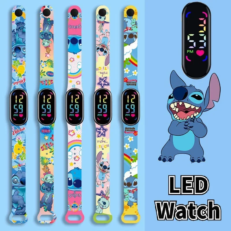 Disney Stitch Children's Cartoon Anime Character Luminous Bracelet Watch LED Touch Waterproof Clock Sports Gifts Christmas Toys