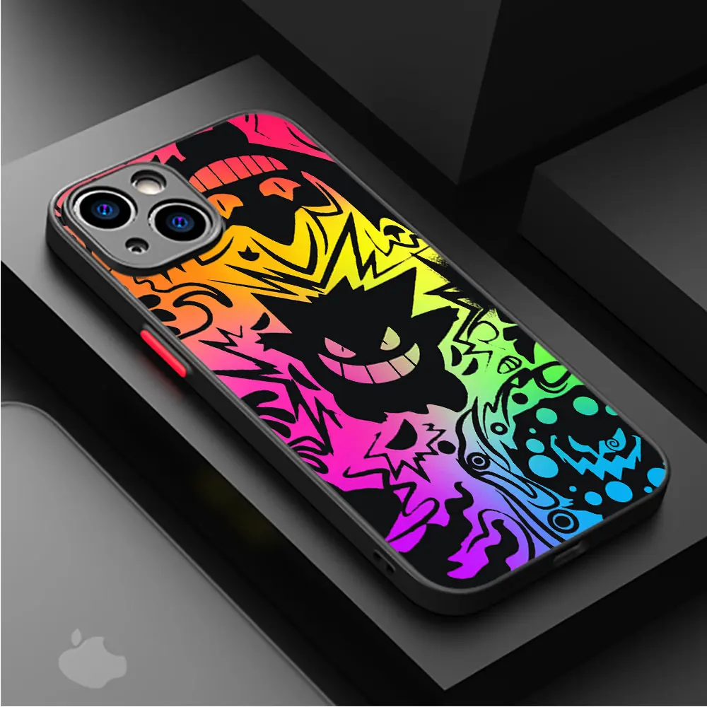 Pokemon Gengar Matte Case For Apple iPhone 15 11 14 13 12 Pro 7 XR X XS Max 8 Plus 6 6S SE 2022 15Pro Black Phone Cover