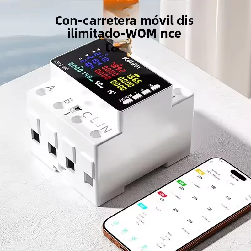 AC 85-290V 80A Tuya WIFI Smart Circuit Breaker Three Phase 4-Wire Rail Voltage Meter KWH Power Energy Meter APP Remote Control