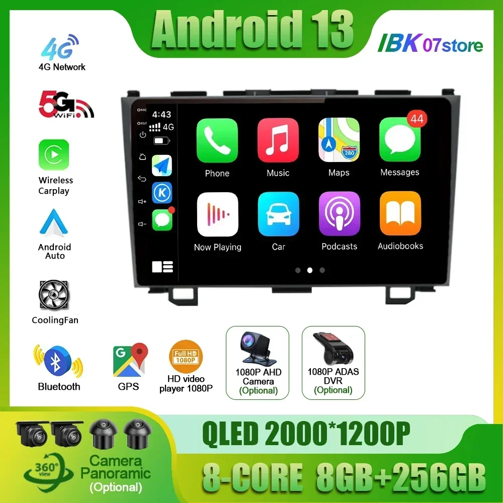 

Для Honda CRV CR-V 3 2007-2011 Android 13 Автомобильный радиоприемник Мультимедийный центр GPS-навигация 2 Din Carplay 9-дюймовый экран Стереоконсоль