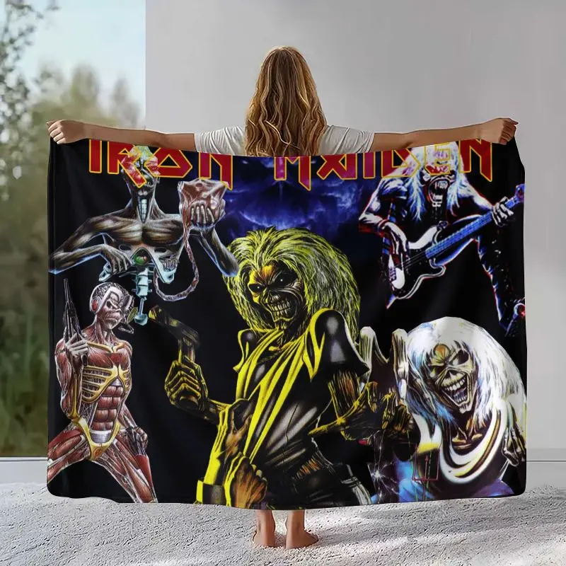 Eddie I-Iron M-Maiden Cartoon Sign Flannel Throw Blanket,Cozy Warm Blanket for Bed,Sofa,Living Room,Picnic,Camping,Home Décor