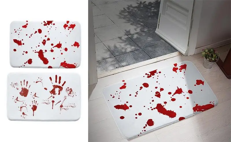 Bloody Footprint Bath Mat Bloody Bath Mat NonSlip Rug Halloween Floor Mat Washable Floor Carpet Scary Blood Stains Bloody Finger