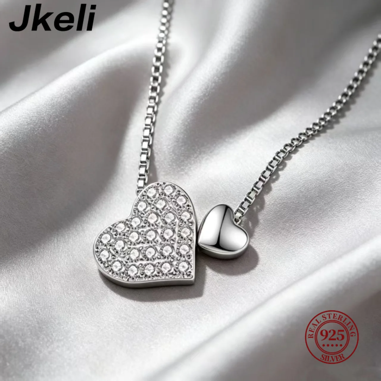 Jkeli S925 Sterling Silver Full Zircon Heart-shaped Pendant Necklace for Women Collarbone Chain Jewelry Accessories Gifts