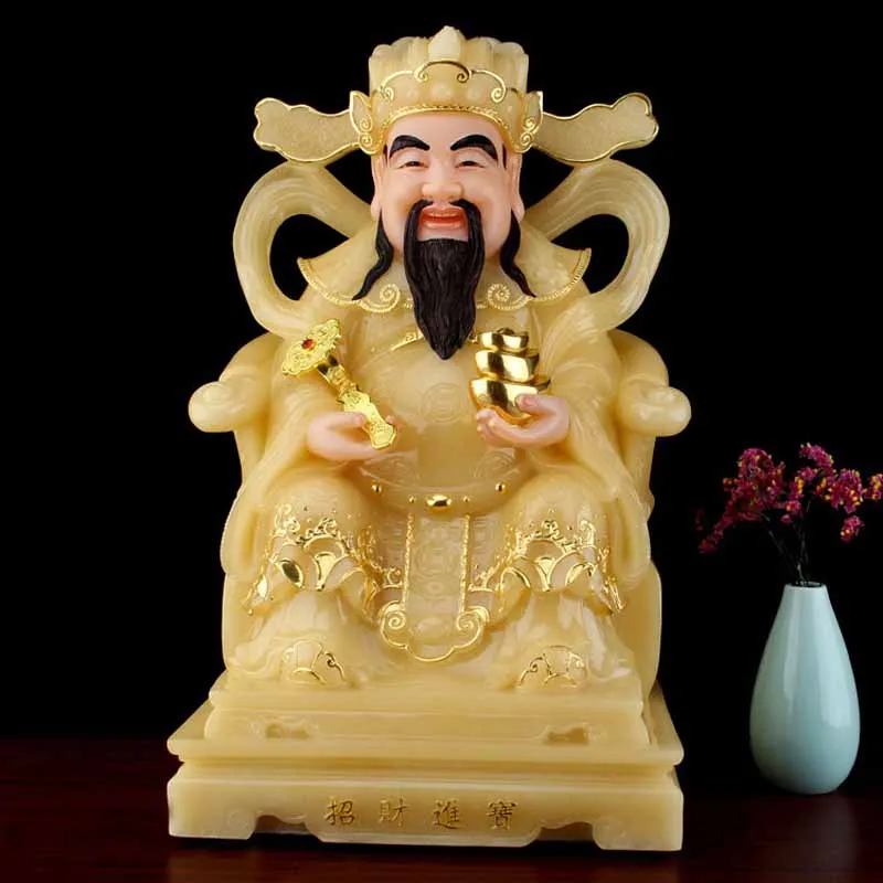 Southeast Asia high grade yellow jade God of wealth Mammon buddha statue CAI SHEN thriving business Money Drawing Good luck