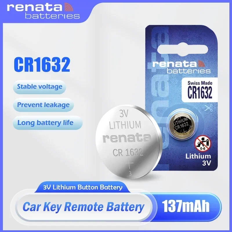 1-5PCS Original Renata CR1632 CR 1632 3V Lithium Battery DL1632 ECR1632 BR1632 GPCR1632 For Car Key Watch Toy Button Cell