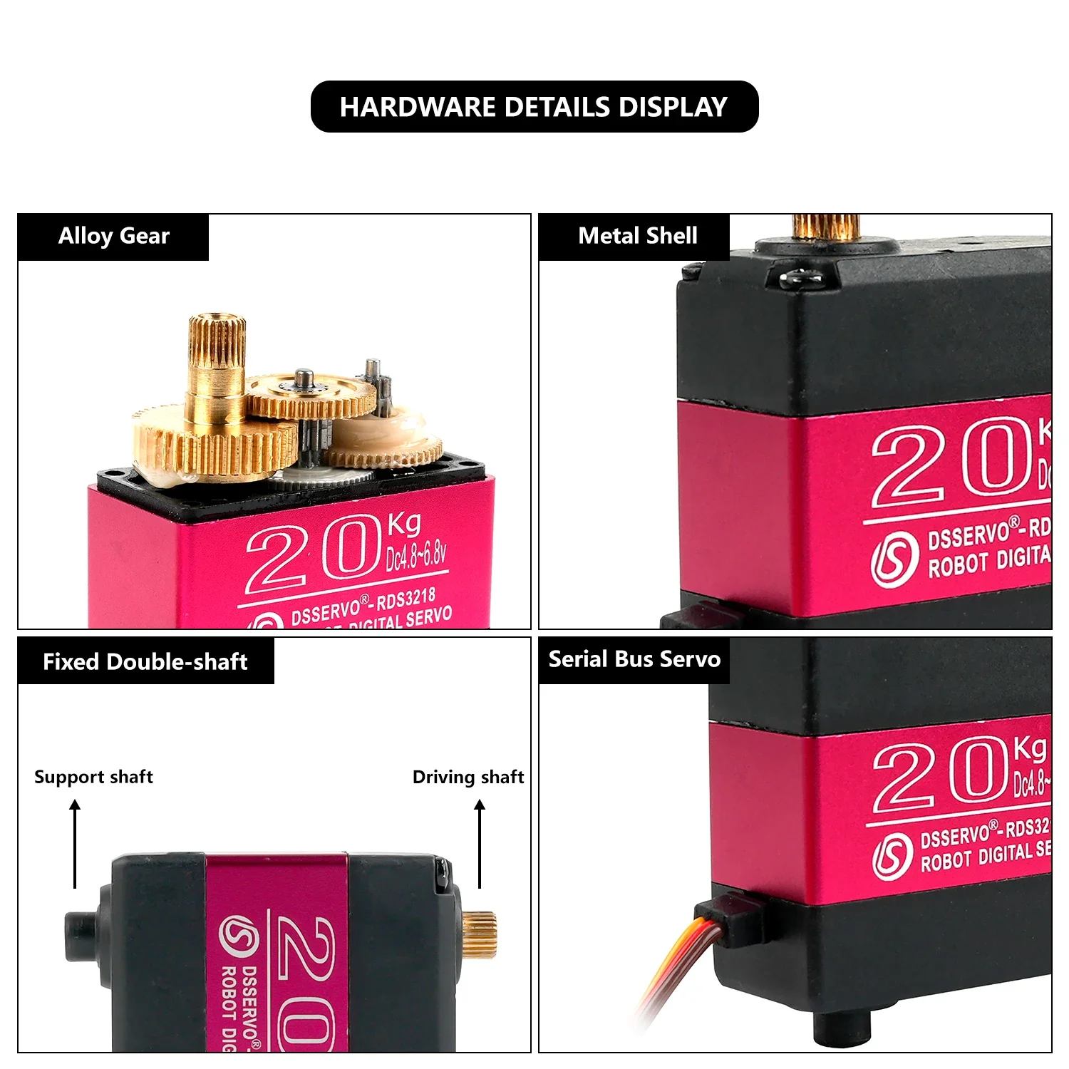 RDS3218 Servo Metal Gear digitale da 20 kg 180/270 gradi IP66 impermeabile con supporto a U per robot per auto RC fai da te