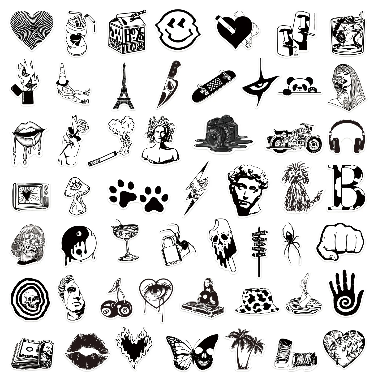 10/25/50pcs Graffiti Black White Stickers for DIY Scrapbook Suitcase Water Bottle Phone Laptop Guitar Car Skateboard Helmet