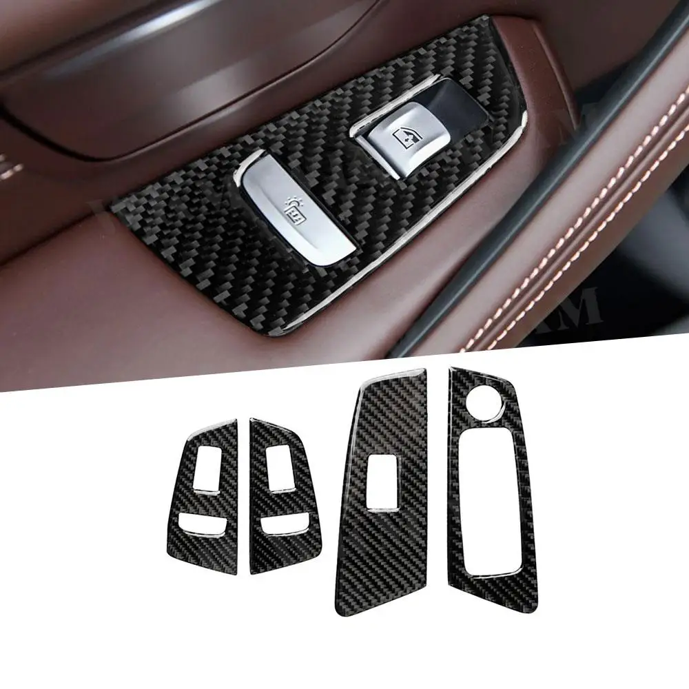 Carbon Fiber Interior Trim Window Lifter Switch Buttons Decorative Frame Cover For BMW 5 Series G30