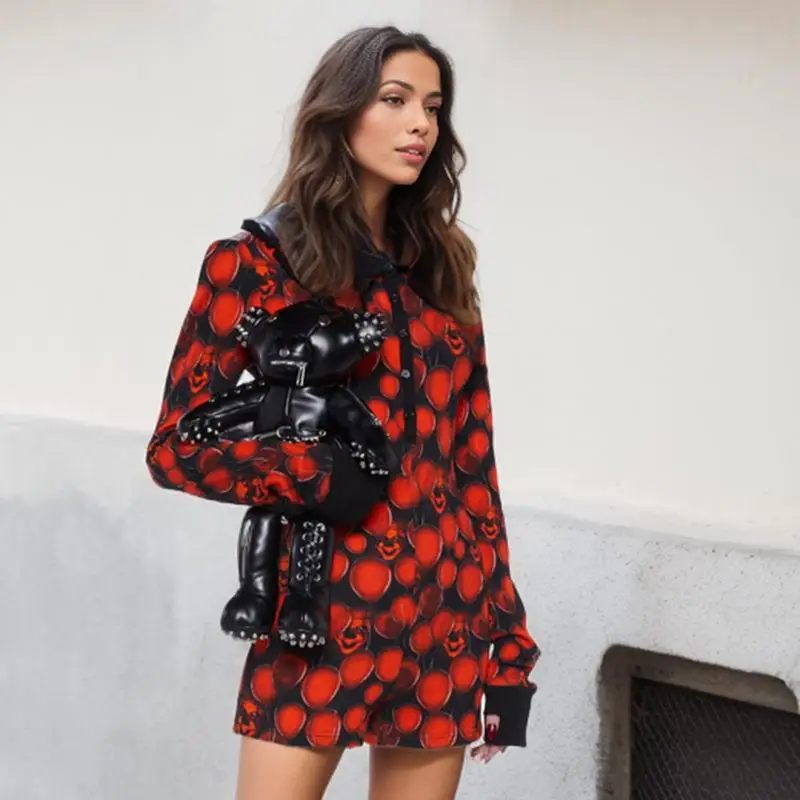 بدلة جوست للهالوين بتصميم وجه بالون، طقم بنطلون بخصر عالٍ من قماش الليكرا الرقيق، بدلة نسائية قطعة واحدة/ملابس شاملة