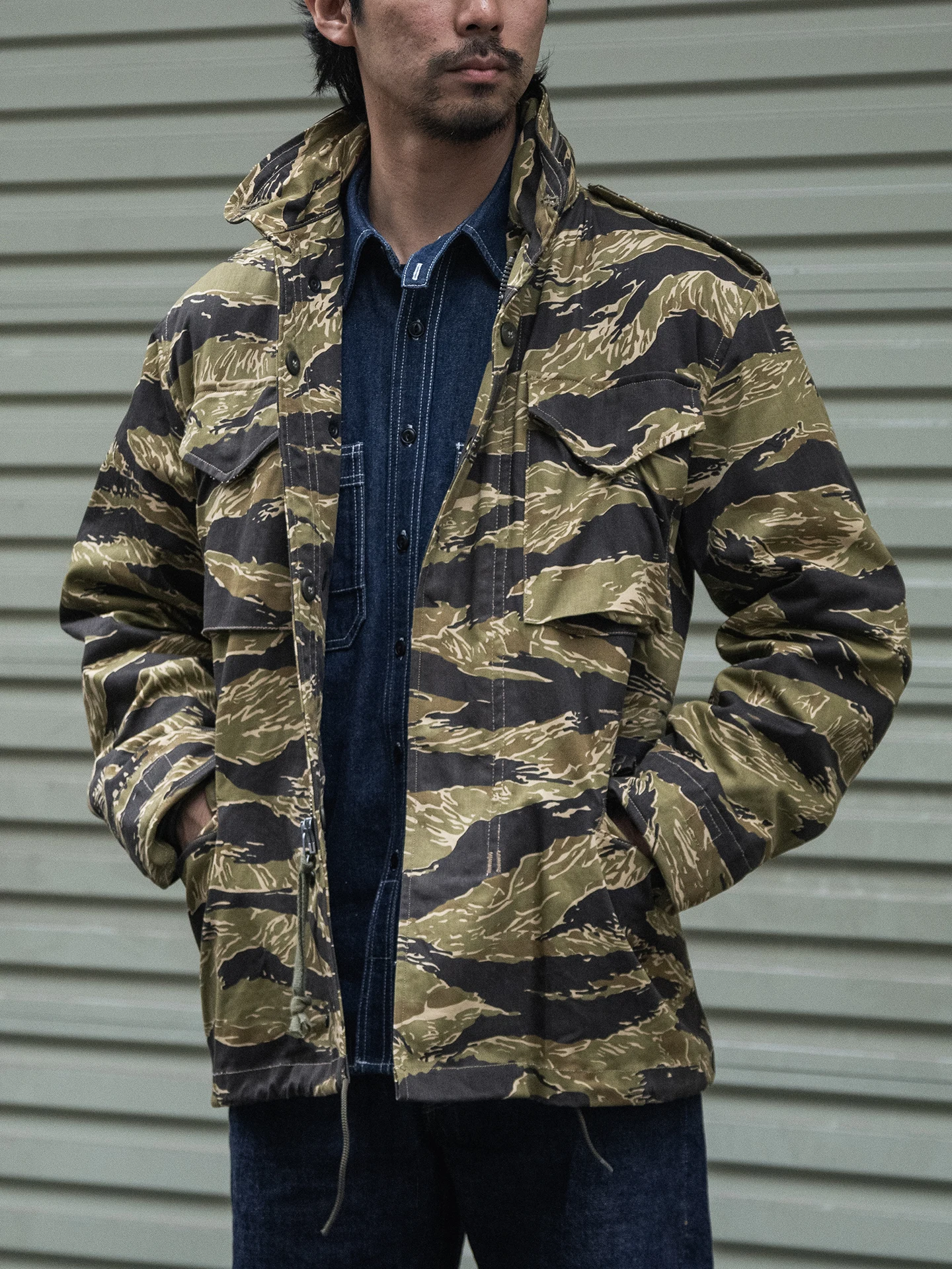 

Red Bronson M65 Tiger Camouflage Field Jaet Pure Cotton War Veterans Windproof Zipper Closure Men's Jaet Military Sle
