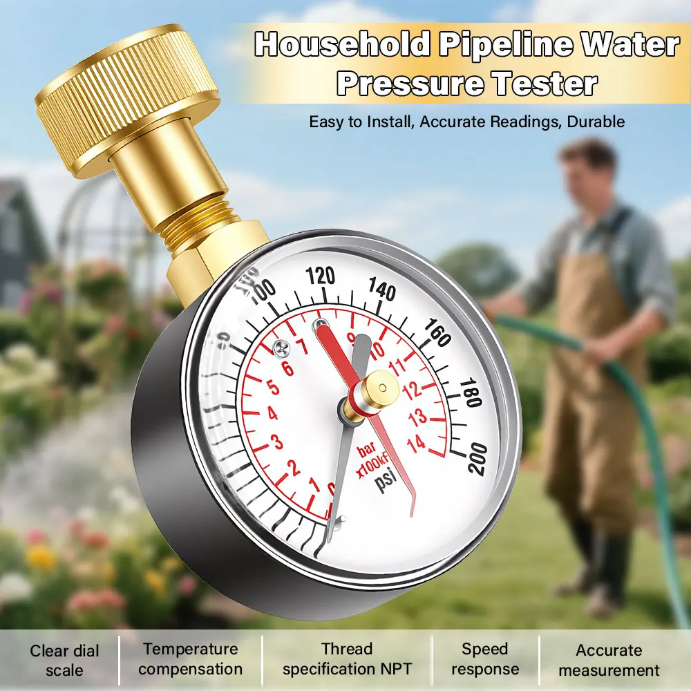 TS-60-200 PSI Wasserpumpen-Druckmesser für Schlauch und Wasserhahn, Gartenschlauch-Wasserdruckprüfgerät – Detail 1
