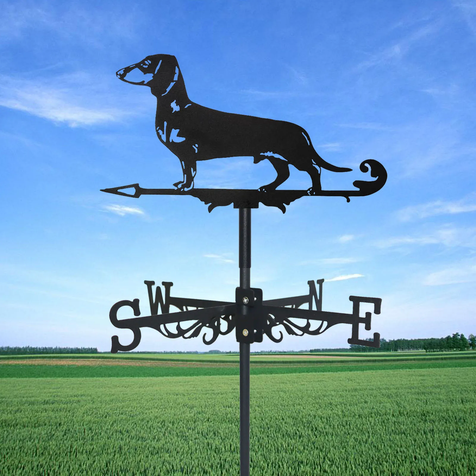 New Metal Animal Dachshund Weather Vane Standing Decor Roof WeatherVane Garden Yard Decoration For Shed Home Fence Post