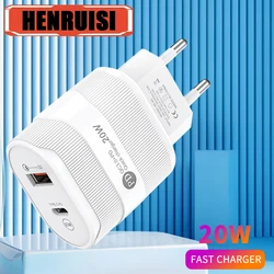 PD 20W USB Charger Dual Port Type C Fast Charging Wall Charger For iPhone 15 14 13 Samsung Xiaomi Portable Phone Charger Adapter