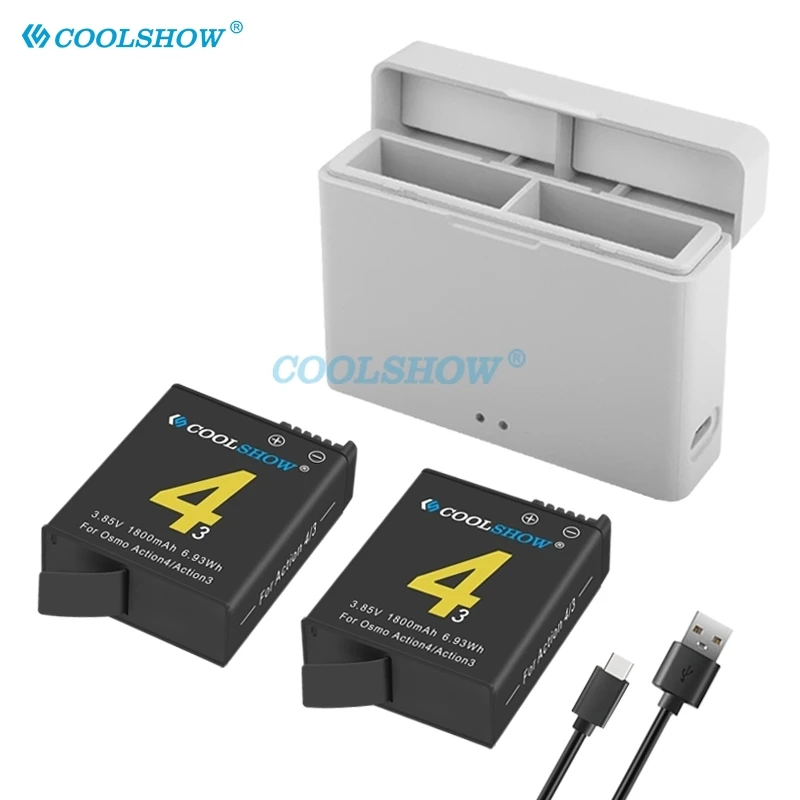 

1800mah Battery for DJI Osmo Action4 Action3 Battery Charger Action Camera for Osmo Action 4 / 3 Batteries