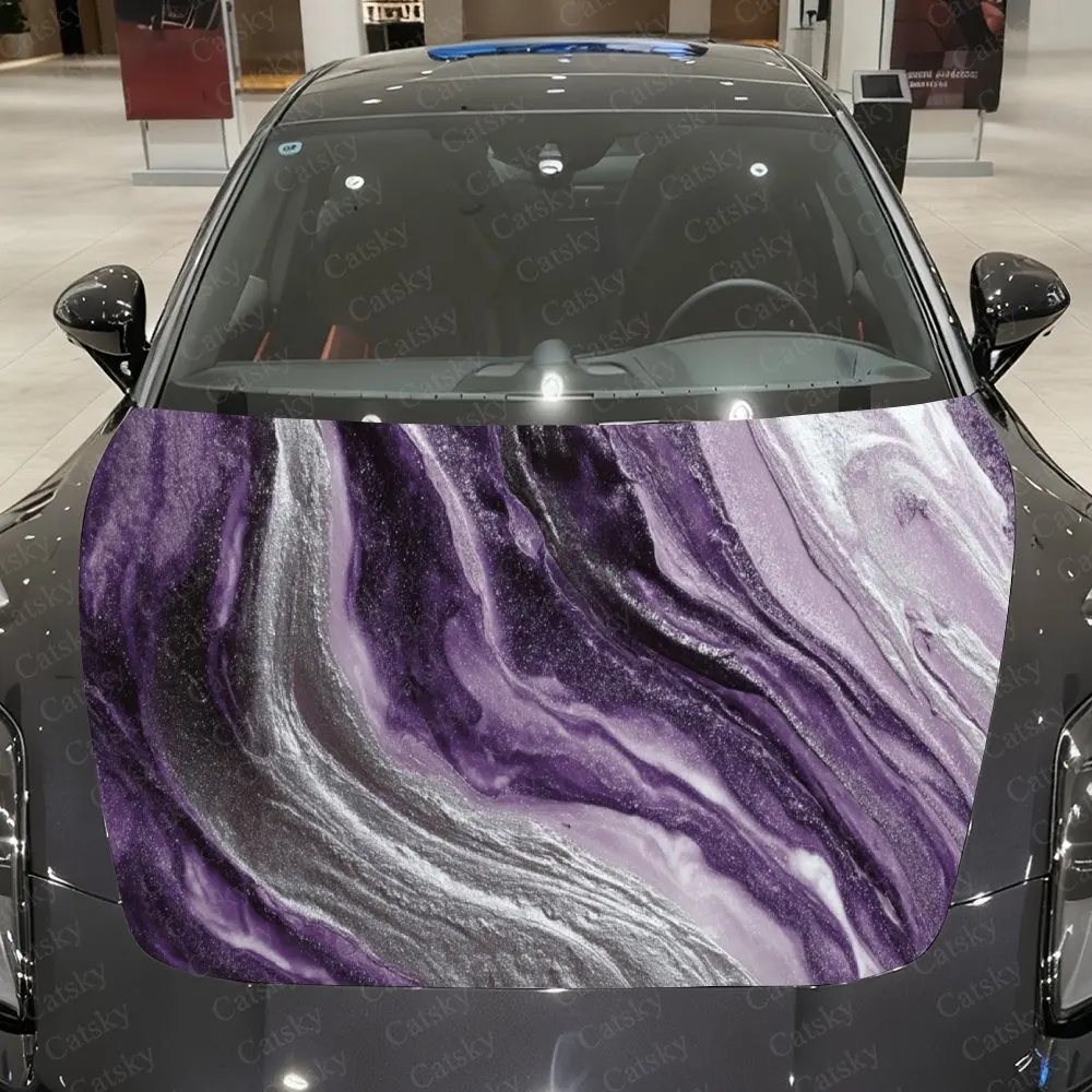

Purple & White Wave Pattern Auto Hood Sticker, Car Cover Decal, Waterproof and Self-adhesive Auto Vinyl Wraps, Fashionable Car E