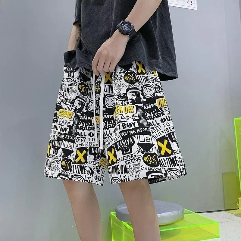 

Шорты с карманами для мужчин, мужские шорты на шнурке, мешковатые свободные пляжные шорты в стиле хип-хоп, широкие, повседневные, эластичные, винтажные, модные, тонкие