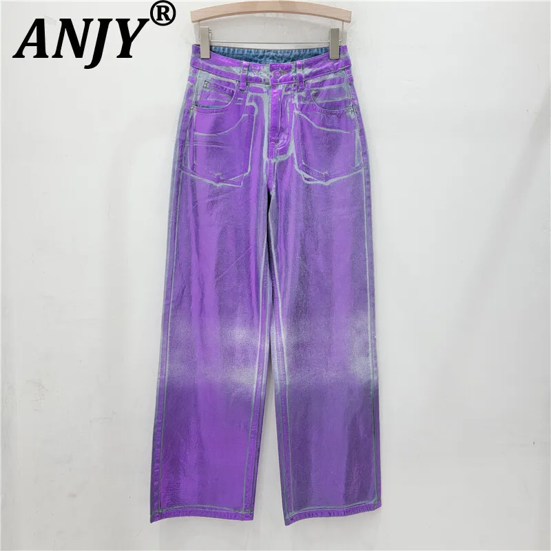 

ANJY Summer New Women Punk Streetwear Tide Fashion Original Design Personality Versatile Denim Pants Casual Straight Jeans A7699