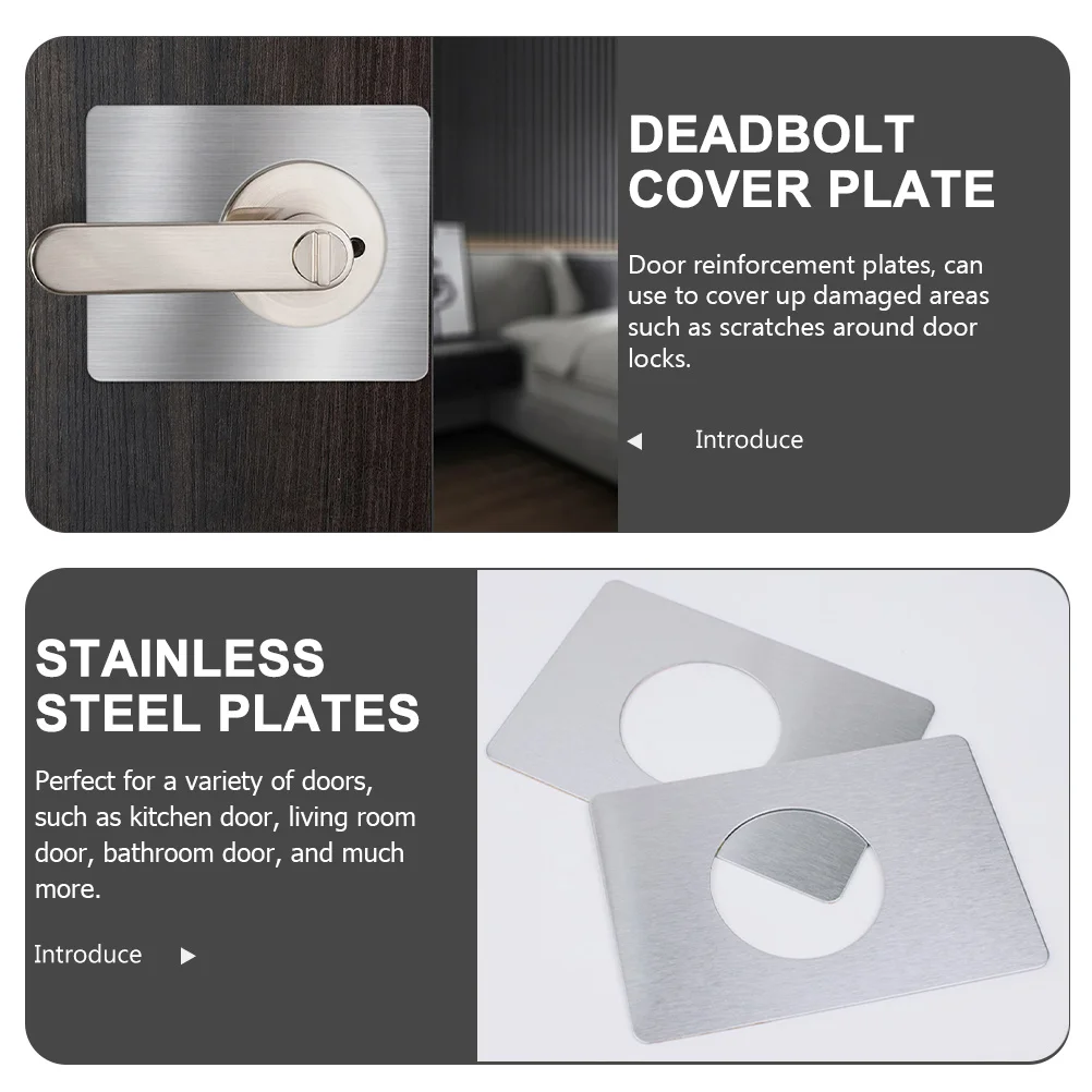 Plaques de réparation de serrures, couvercles de renfort de porte en acier inoxydable pour Kit de mise à niveau de sécurité de porte d'entrée 4 pièces