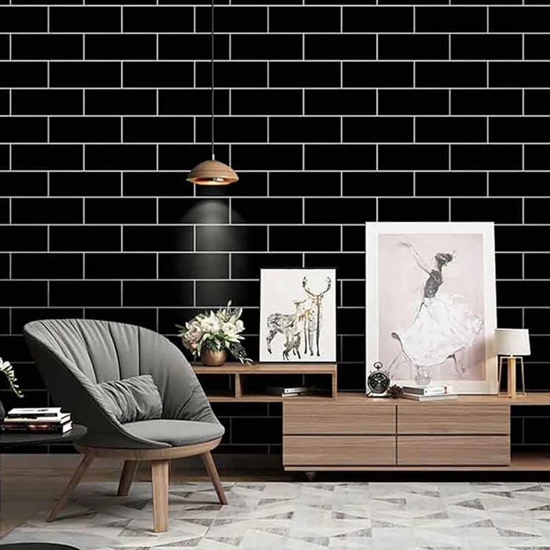 40cm Decorative Walls Paper Wall Stickers Adhesive Wall Wallpaper Waterproof and Anti Fouling Living Room Black Brick Pattern