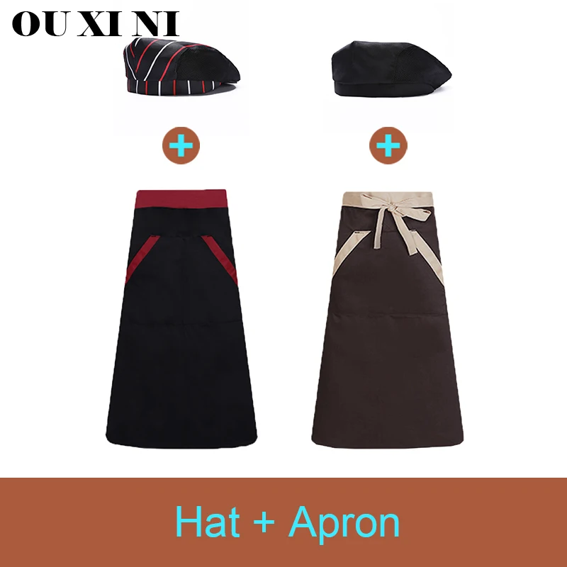 Chef's Aprons Cap Custom Logo Restaurant Cooking Cap Catering Cafe Waiter Pinafore Bakery Work Hats Aprons Wholesale