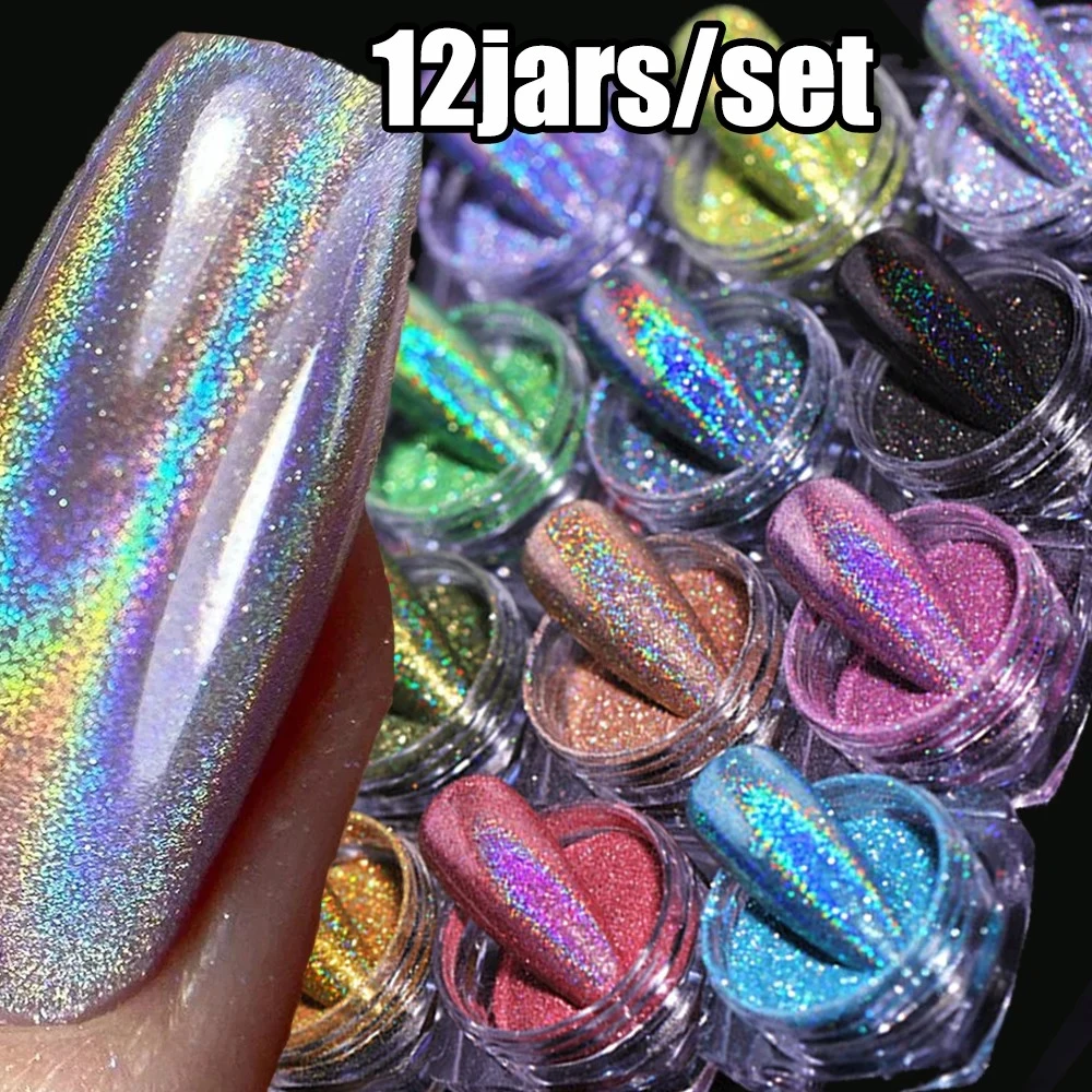 

Holographic Powder Set Holo Silver Rub Dust Black Pink Chrome Nail Glitter Powder Laser Pigment For Nail DIY Manicure