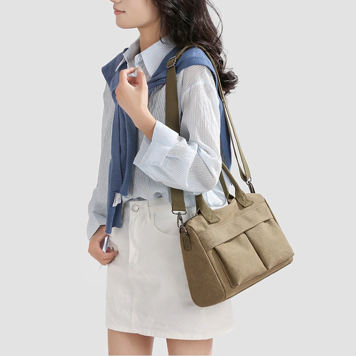 

Women Canvas Hobo Bag Shoulder Crossbody Handbag Lightweight Casual Vintage Multi Pocket Purse Tote Bag Travel Work Shopping Bag