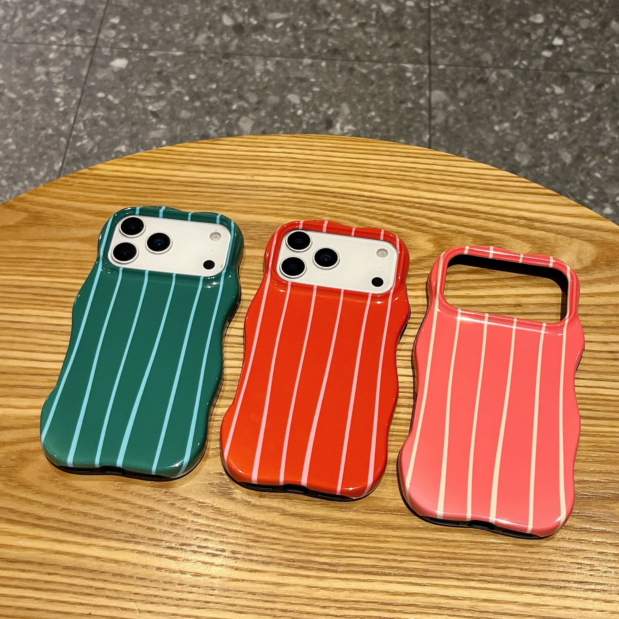 

Stripe Lines 2 in 1 Glossy Phone Case for iPhone Air 13 14 15 16 17 Pro Max Wave Edges Comfortable Touch TPU+PC Armor Cover