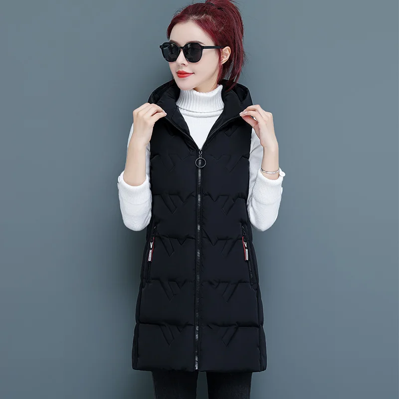 

Removing Cap Down Cotton Vest Women Overcoat Korean Thicke Waistcoat Vest Jacket Autumn Winter New Long Vests Female Outwear