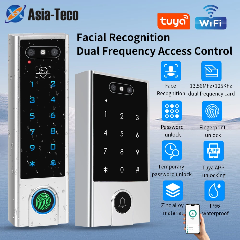 Smart tuya wifi Face Recognition Access Control Machine 13.56Mhz/125Khz Metal Belt Waterproof Fingerprint Control System