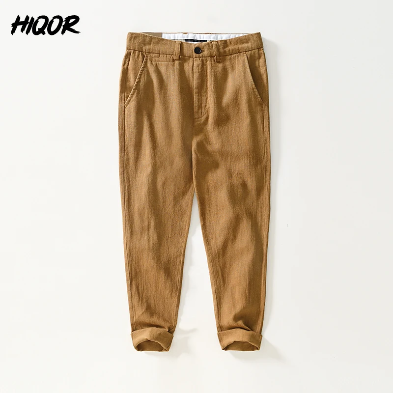 HIQOR Men's Clothing Summer New In Cotton Linen Long Trousers Man Solid Breathable Linen Straight Baggy Casual Pants Sweatpants