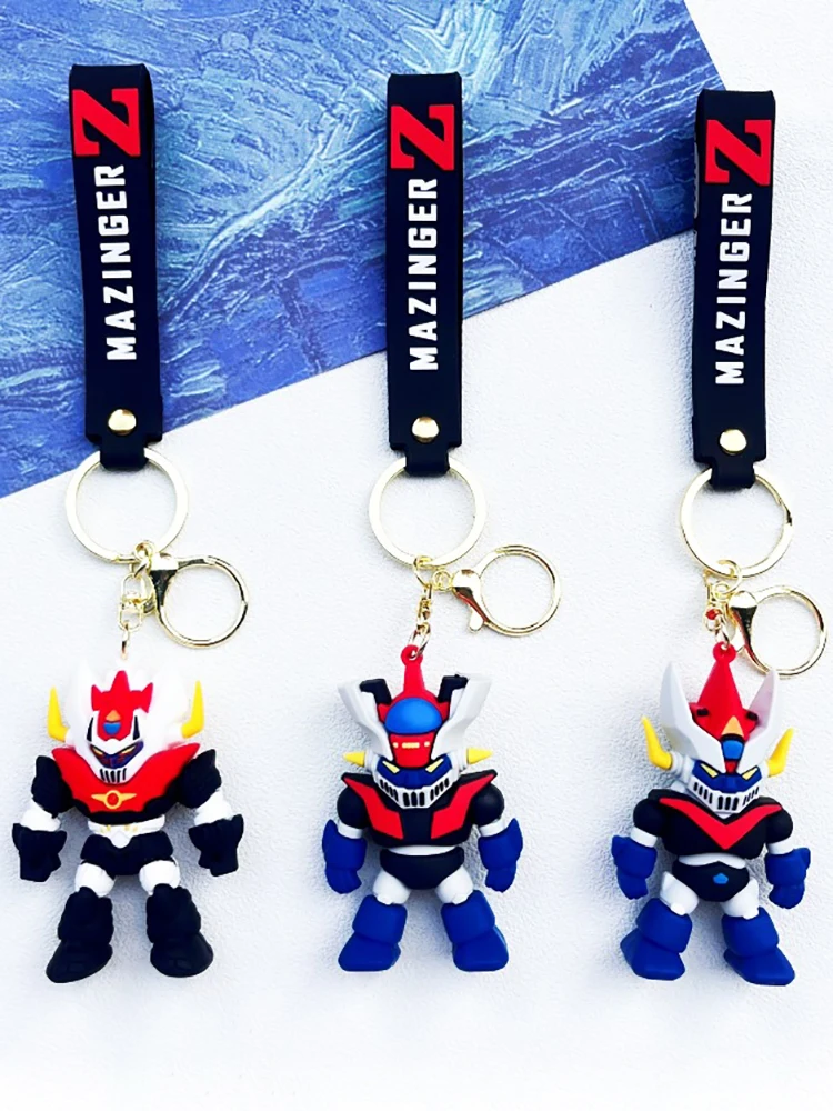 Cute 3D Rubber Anime Figure Pendant Keychain Classic Cartoon Mazinger Z Theme Key Character Collection Toy Keyring Gift Accessor