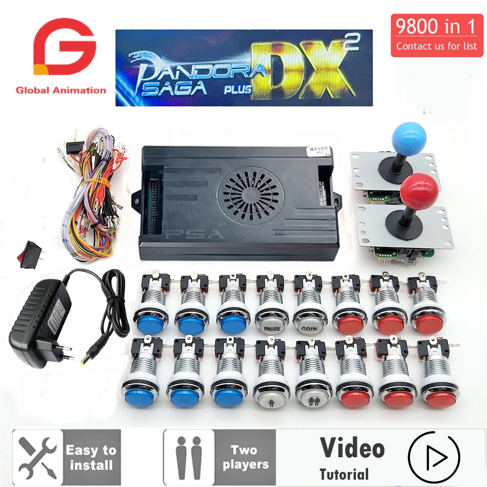 

9800 In 1 Arcade Kit Pandora Saga Box Sliver LED Arcade Buttons Mame 5 Pin 8 Way Joystick Arcade Pandora DX Kit 4 Players Game