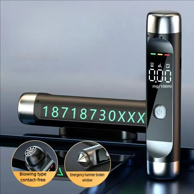 Portable Alcohol Tester LCD Display Drunk Driving Test Portable Breathalyzer Alcohol Detector Temporary Parking Number Plate