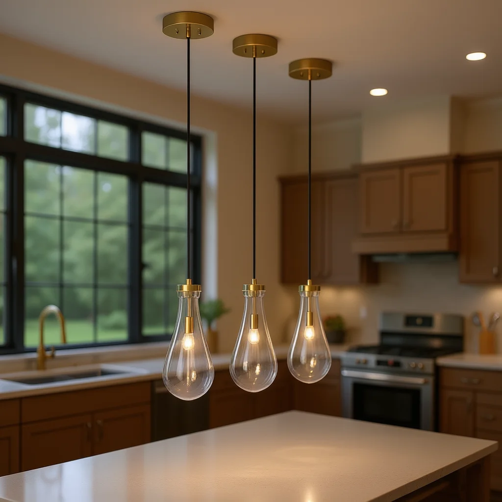 Modern Transparent Raindrop Chandelier Brass E26 LED Kitchen Island Chandelier Medium 2700K Soft Warm White